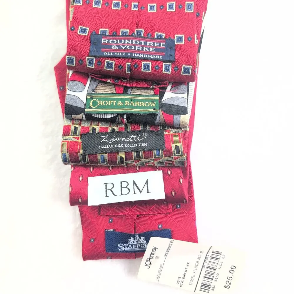Vtg Lot of (5) 100% SilkTies Reds (Zionetti, Roundtree & York, RBM, StaffordNWT)